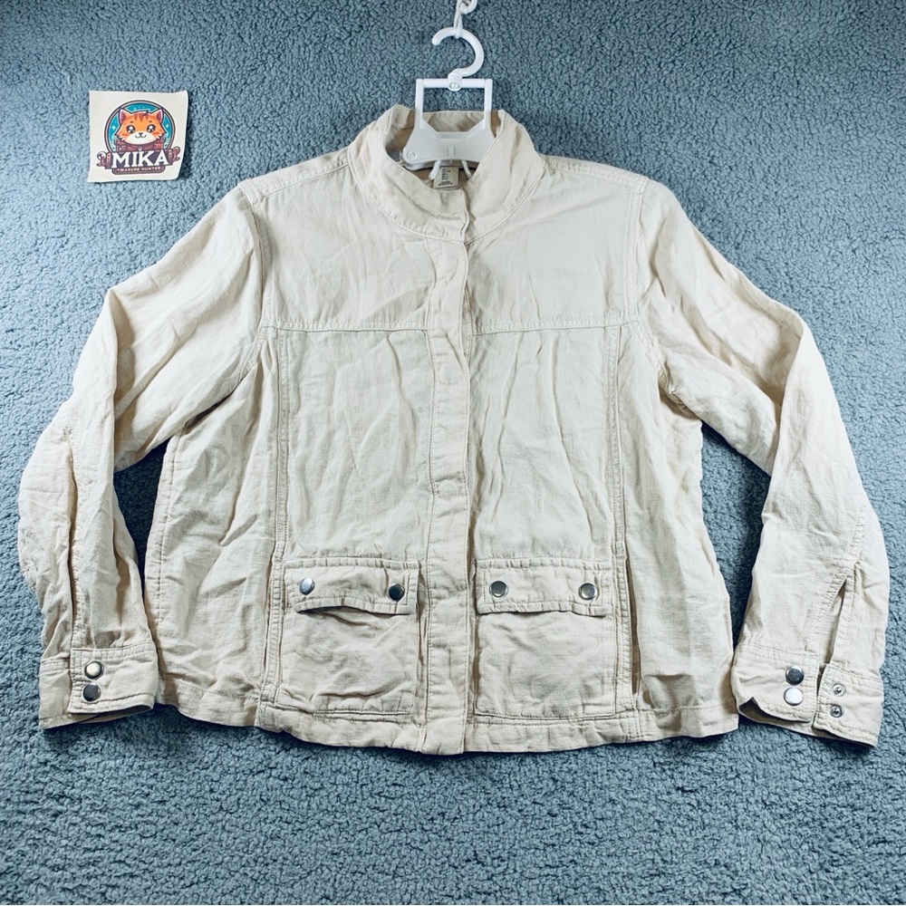 Christian Siriano Jacket Women's Long Sleeve Snap Front Linen Blend Ivory Size L